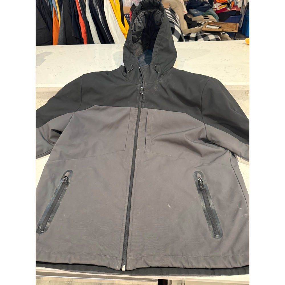 Champion C9 Mens XL Hooded Softshell Jacket Black Grey Full Zip Quilted Lining